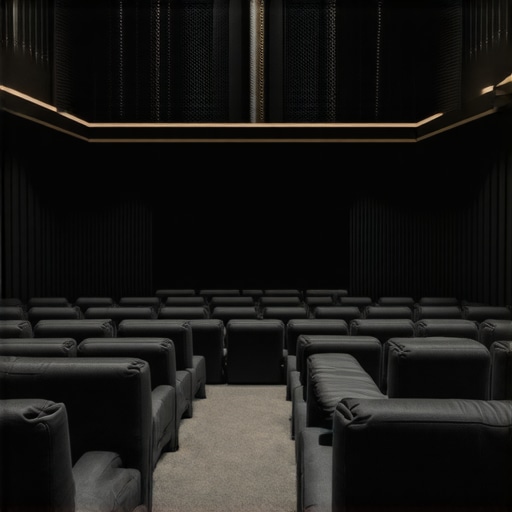 Advanced Home Theater Ambient Light Setup A modern home theater with layered lighting, blackout curtains, and smart window tints for optimal ambient light management.