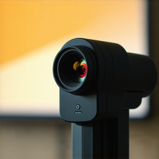 A technician adjusting a colorimeter for projector calibration