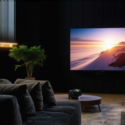 UST projector mounted near the wall projecting a clear image in a cozy living room.