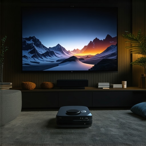 Optimized Room with UST Projector in Ambient Light Living room with UST projector, ambient light control, and special screen for bright environments.
