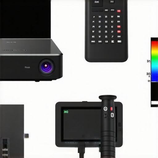 Person calibrating a home projector with specialized tools