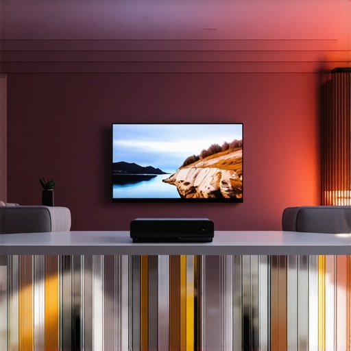 Optimized Living Room Setup for Ambient Light Living room with specialty projection wall and ambient light control in use