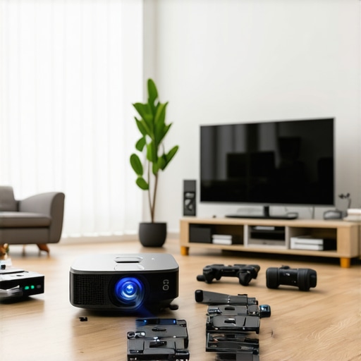 Tools for calibrating and maintaining a home projector in a sleek living room