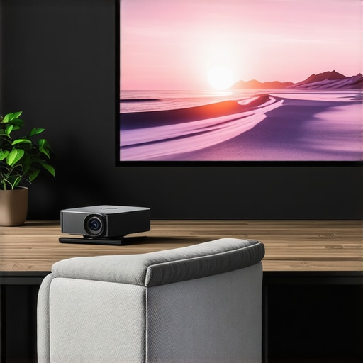 Optimal UST Projector Setup in Bright Living Room Living room with UST projector using ambient light control for clear image during daytime.