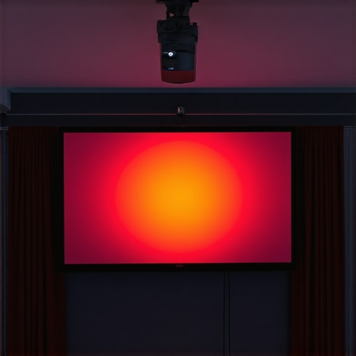 Home theater room showing a vibrant projector image on a dark grey ALR screen with controlled ambient lighting.